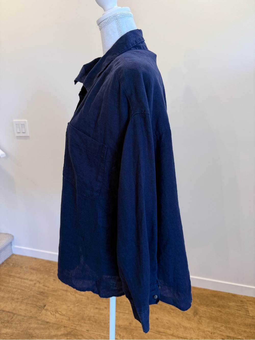 Jones New York Navy 100% Linen Button Down Shirt Lagenlook Summer Boho Size 2X - Picture 3 of 6